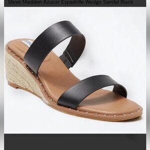 Steve Madden Azucar Espadrille Wedge Sandal Black Straps NWOT